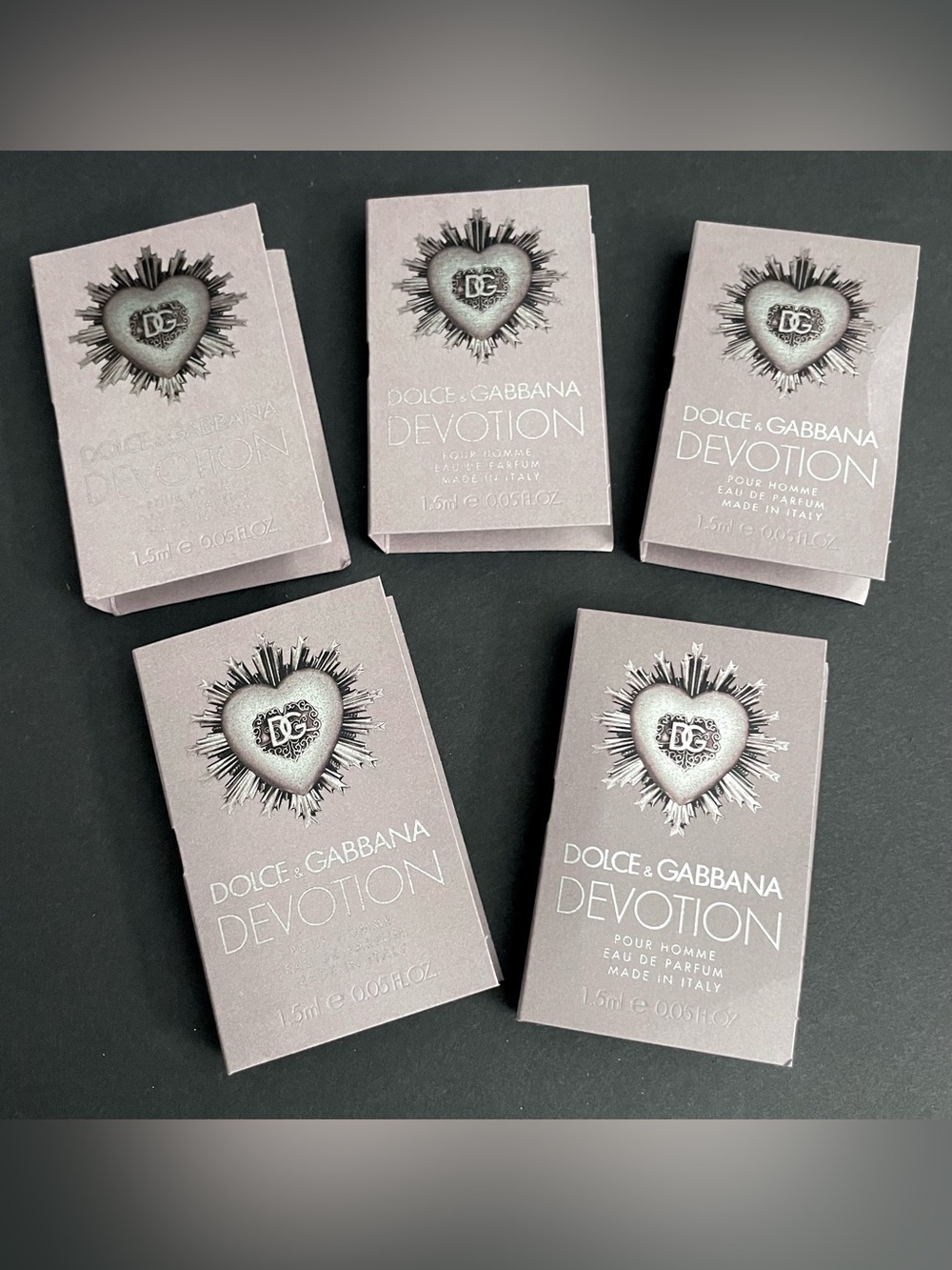 Set of 5 Dolce & Gabbana Men’s Devotion Sample 1.5ml Perfume Cards - New